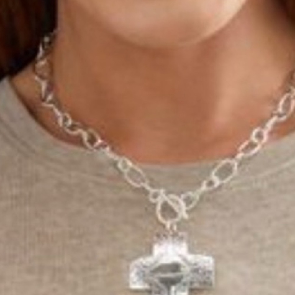 Silpada Silver Cross Necklace with Intricate Design - Picture 3 of 5